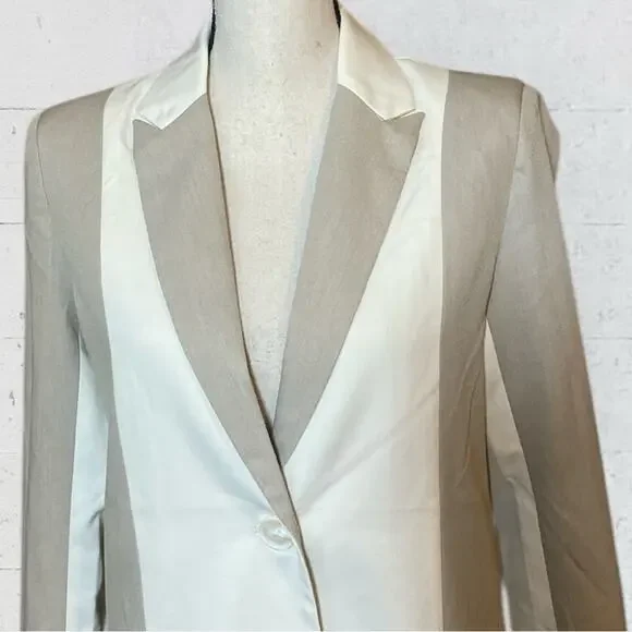 4th & Reckless Panel Color Block Blazer Size Small Two Tone Beige Ecru Career - Picture 5 of 11